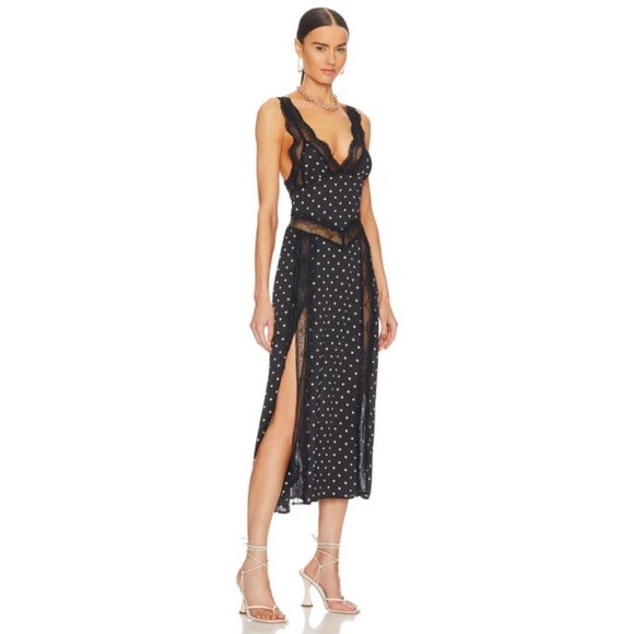 INTIMATELY FREE PEOPLE Bad For You Slip Dress ~ Black Polka Dot Print Lace L NWT - Picture 3 of 16